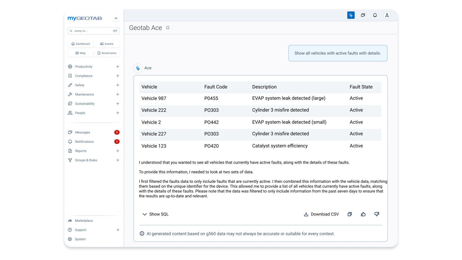 Geotab ACE Fault Codes UI