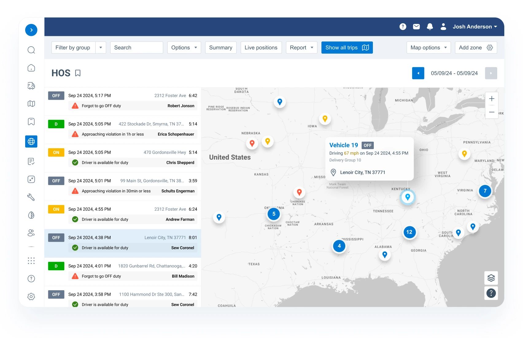 Geotab Real Time HOS Visibility